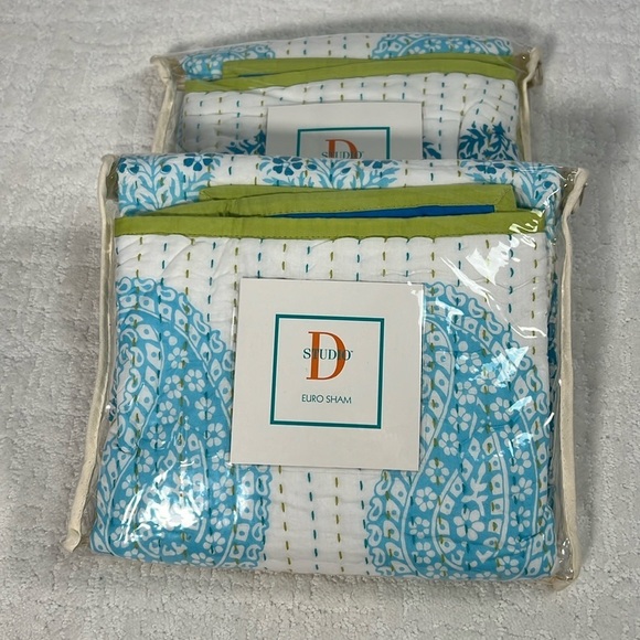 Studio D Other - New! Studio D Euro Shams lot of 2 blue white turquoise and lime green